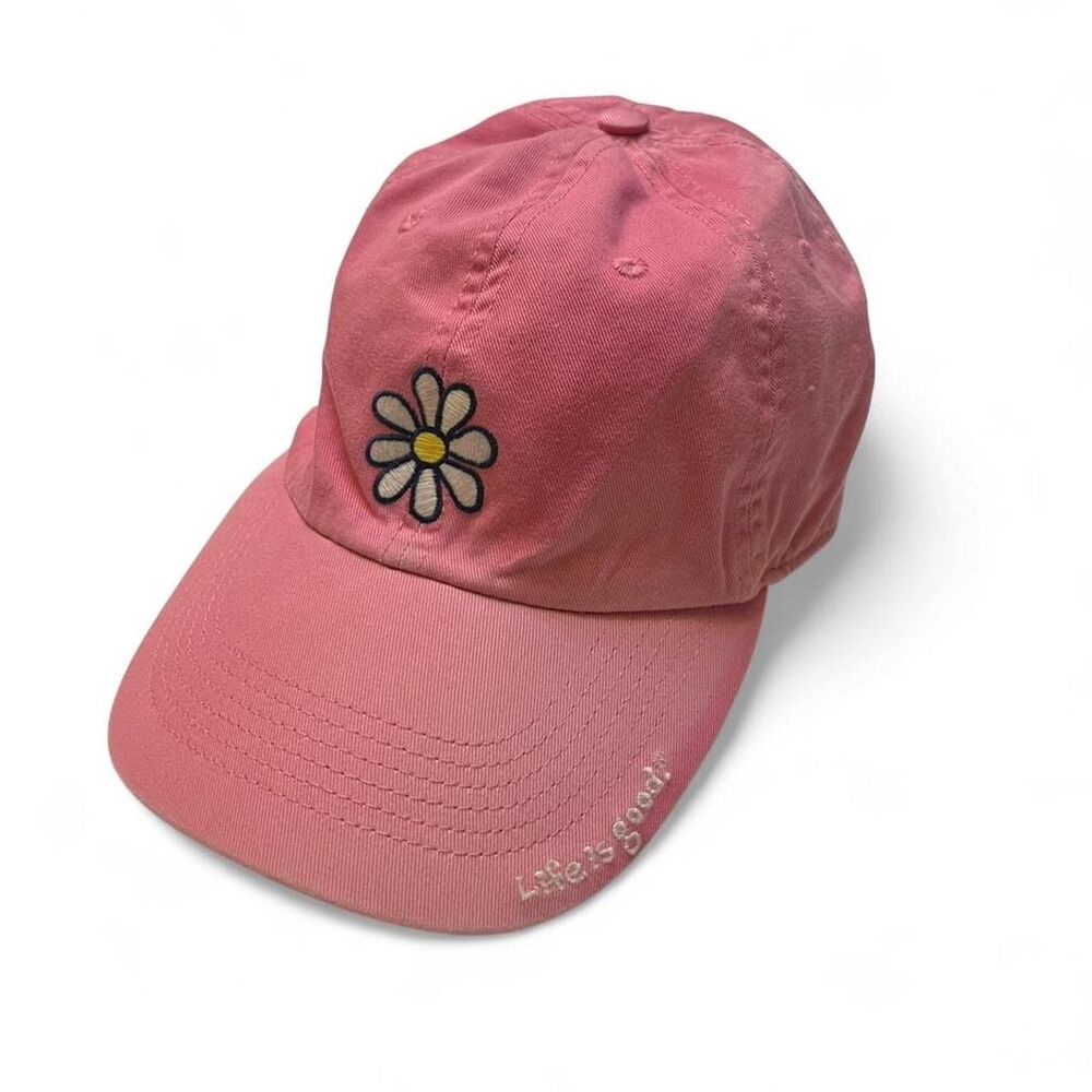 Life is Good Pink Chill Cap Daisy Embroidered Dad Hat Washed Cotton